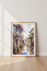 Italian Village Watercolor Art | Wisteria Flower Poster, European Travel Decor