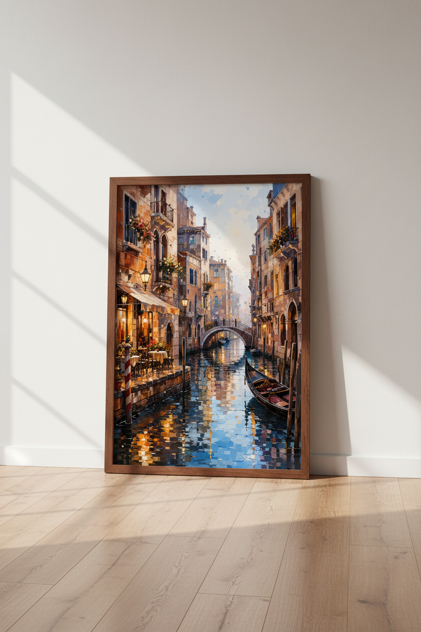 Venice Canal Oil Painting Wall Art | Italy Cityscape Decor | Impressionist Poster