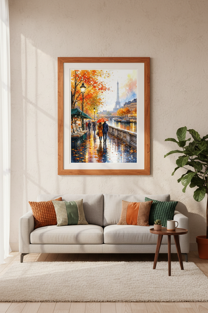 Paris in Autumn Watercolor Print | Eiffel Tower Scene | Romantic Fall Wall Art