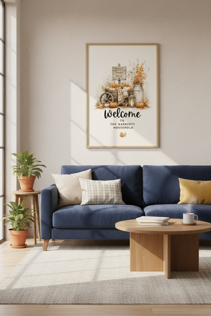 Fall Pumpkin Harvest Wall Art | Rustic Farmhouse Decor, Personalized Welcome Poster