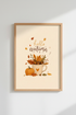 Hello Autumn Pumpkin Wall Art | Cozy Fall Leaves Poster | Rustic Home Decor