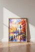Lighthouse Cityscape Watercolor Art | Vibrant Sunset Skyline Print | Coastal Urban Decor