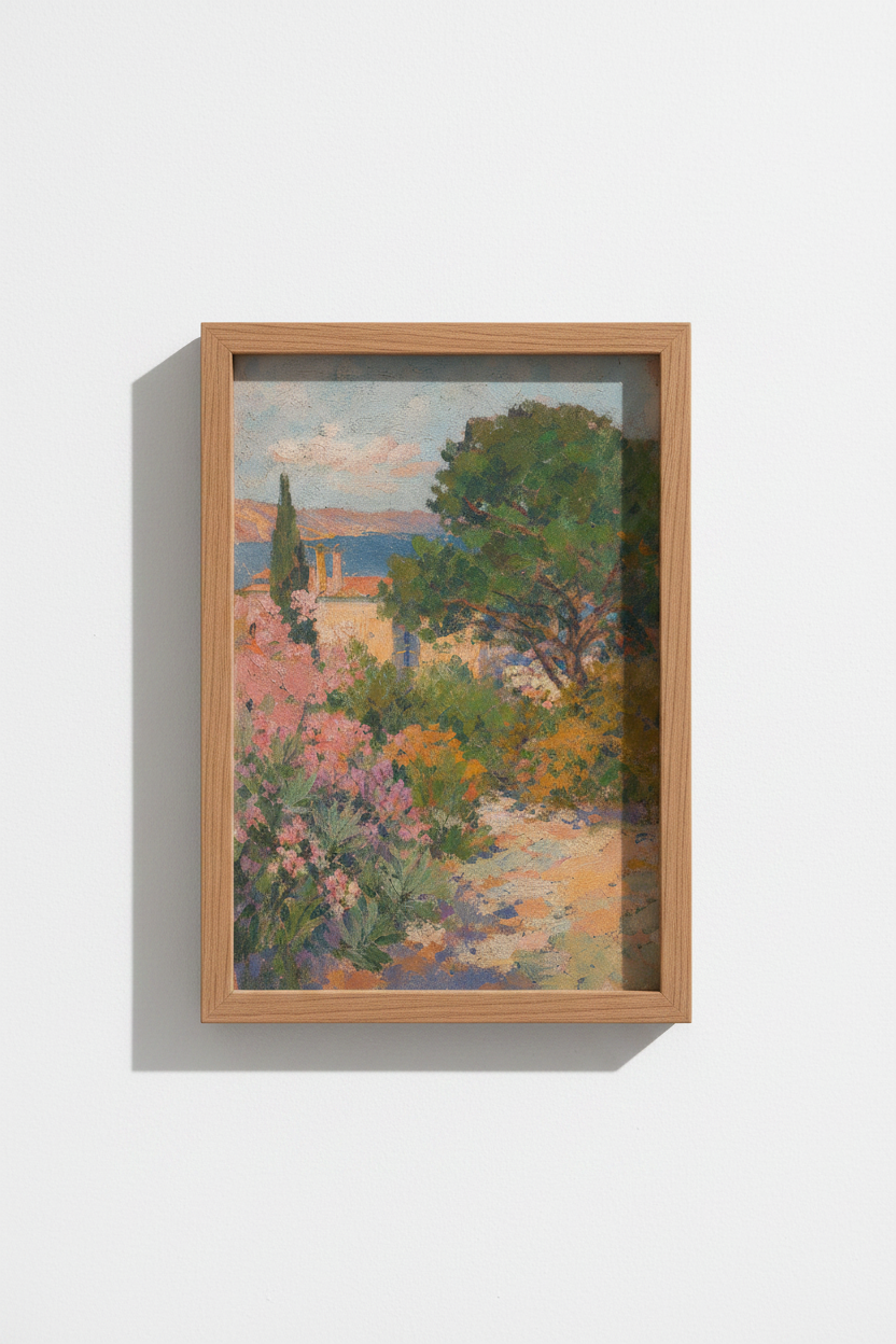 Mediterranean Landscape Print | European Coastal Garden Art, French Riviera Villa Poster