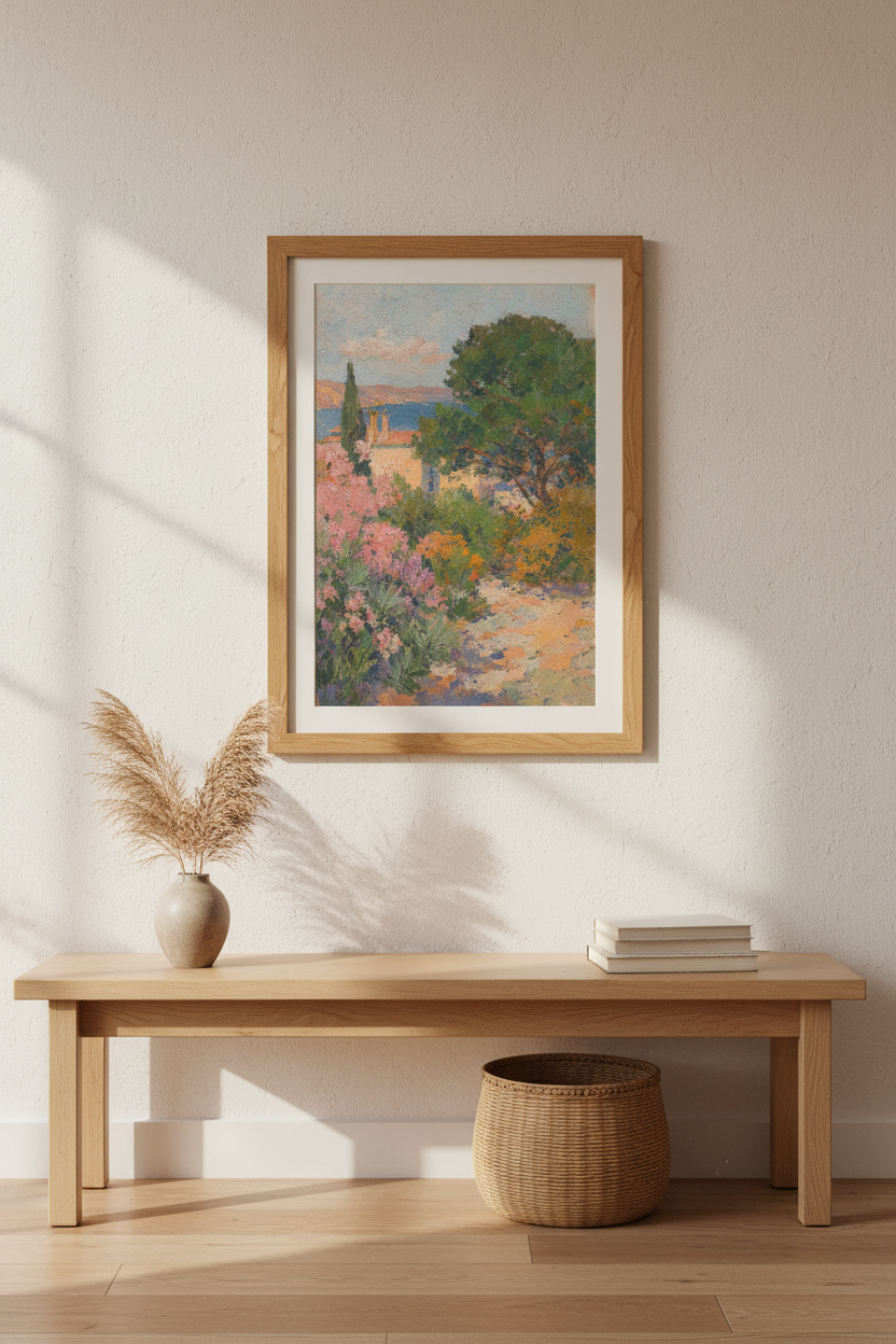 Mediterranean Landscape Print | European Coastal Garden Art, French Riviera Villa Poster