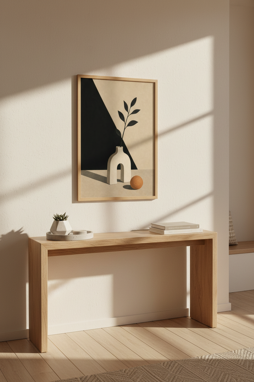 Minimalist Wall Art | Beige &amp; Black, Living Room Decor