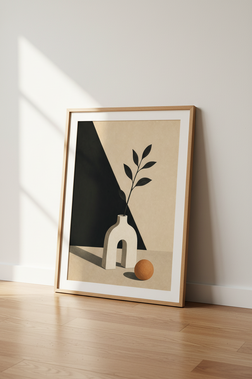 Minimalist Wall Art | Beige &amp; Black, Living Room Decor