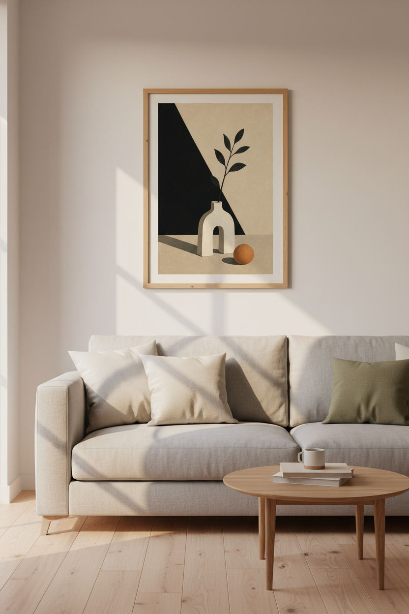 Minimalist Wall Art | Beige &amp; Black, Living Room Decor