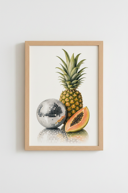 Disco Fruit Art Print | Tropical Retro Kitchen Decor | Funk Disco Ball Poster