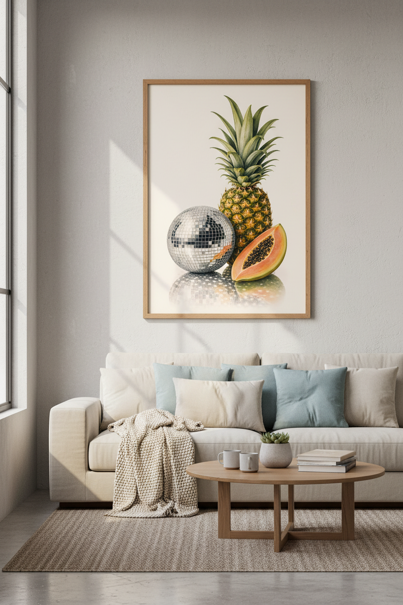 Disco Fruit Art Print | Tropical Retro Kitchen Decor | Funk Disco Ball Poster