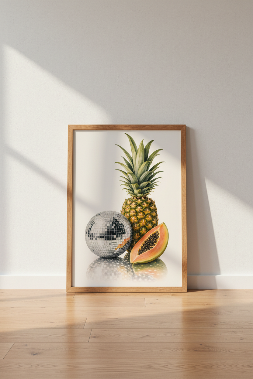 Disco Fruit Art Print | Tropical Retro Kitchen Decor | Funk Disco Ball Poster