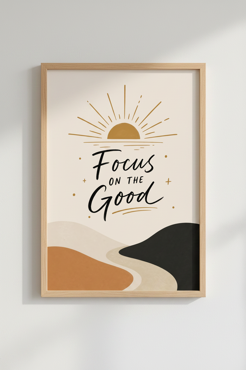 Focus on the Good Wall Art | Boho Sun Landscape Print, Home Office Decor