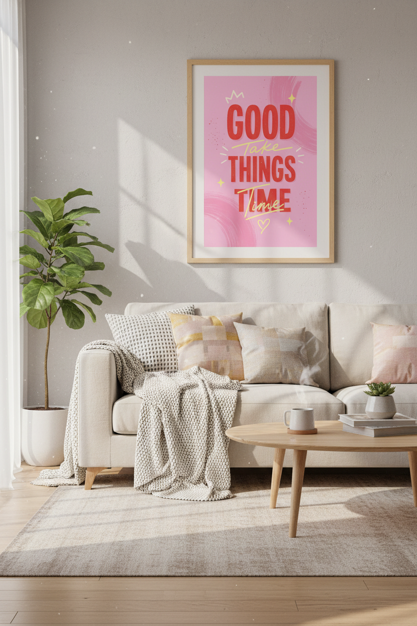 Good Things Take Time Wall Art | Pink Typography Poster | Dorm &amp; Office Decor