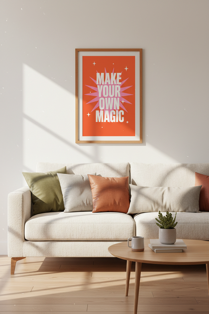Make Your Own Magic Art Print | Retro Pink Orange Poster | Trendy Office Decor