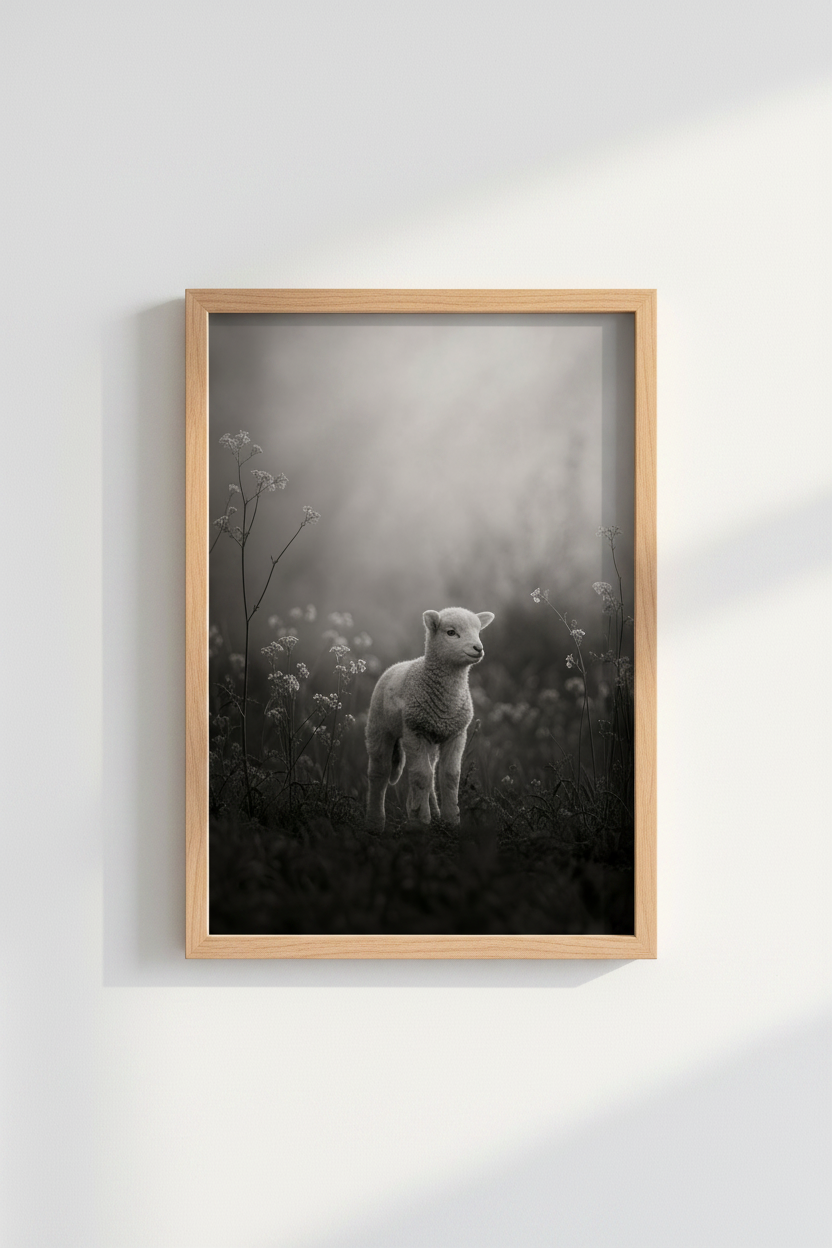 Lamb Animal Print | Rustic Black and White Photography, Nursery Farmhouse Wall Art