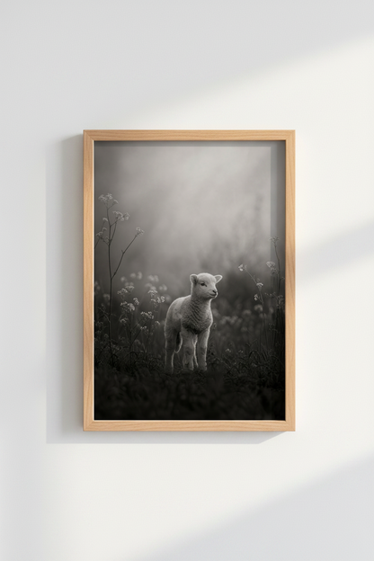 Lamb Animal Print | Rustic Black and White Photography, Nursery Farmhouse Wall Art