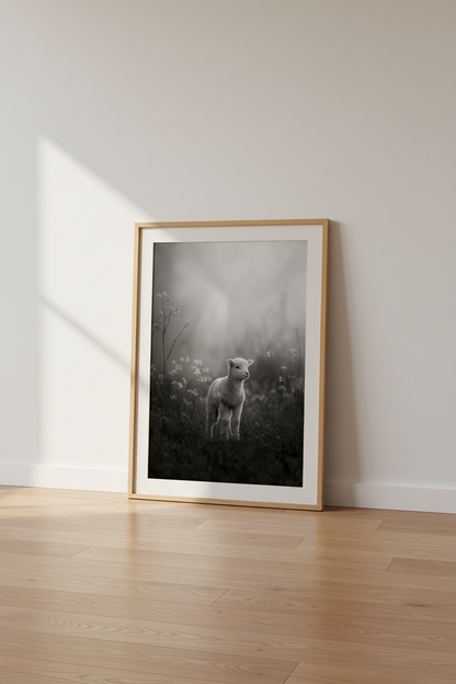 Lamb Animal Print | Rustic Black and White Photography, Nursery Farmhouse Wall Art