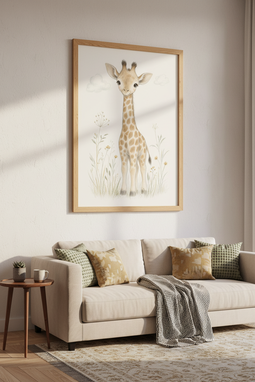 Baby Giraffe Print | Boho Safari Sketch, Nursery Wall Art Poster