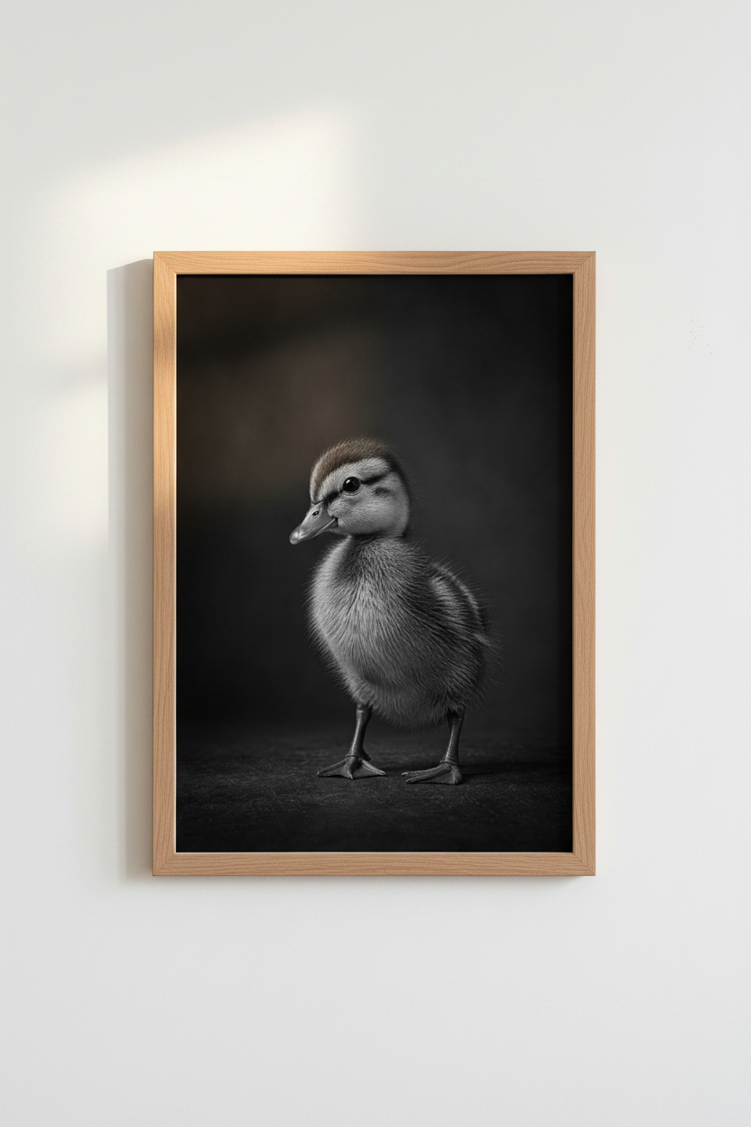 Duckling Animal Art Print | Monochrome Baby Duck Poster | Minimalist Nursery Decor