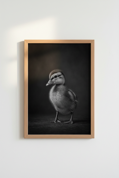 Duckling Animal Art Print | Monochrome Baby Duck Poster | Minimalist Nursery Decor