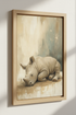 Baby Rhino Wall Art | Neutral Earth Tones Oil Painting, Nursery Poster