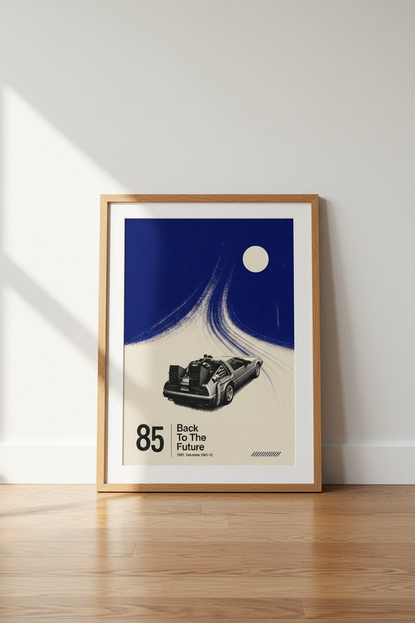 DeLorean Time Machine Art | Retro 80s Movie Poster, Minimalist Office Decor