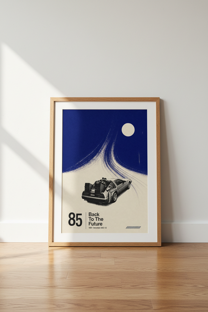 DeLorean Time Machine Art | Retro 80s Movie Poster, Minimalist Office Decor