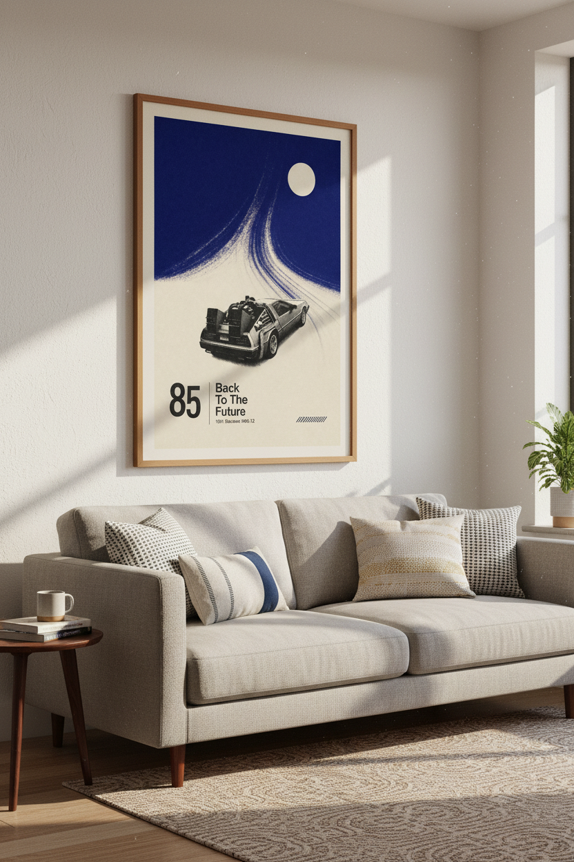 DeLorean Time Machine Art | Retro 80s Movie Poster, Minimalist Office Decor