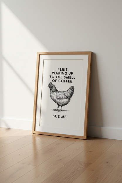 Funny Chicken Coffee Wall Art | Vintage Farmhouse Kitchen Print | Minimalist Poster