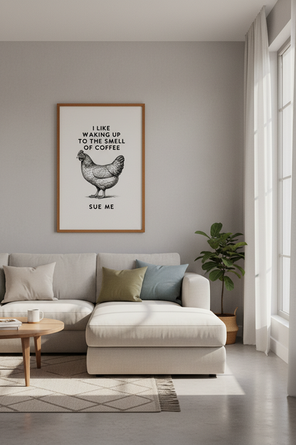Funny Chicken Coffee Wall Art | Vintage Farmhouse Kitchen Print | Minimalist Poster