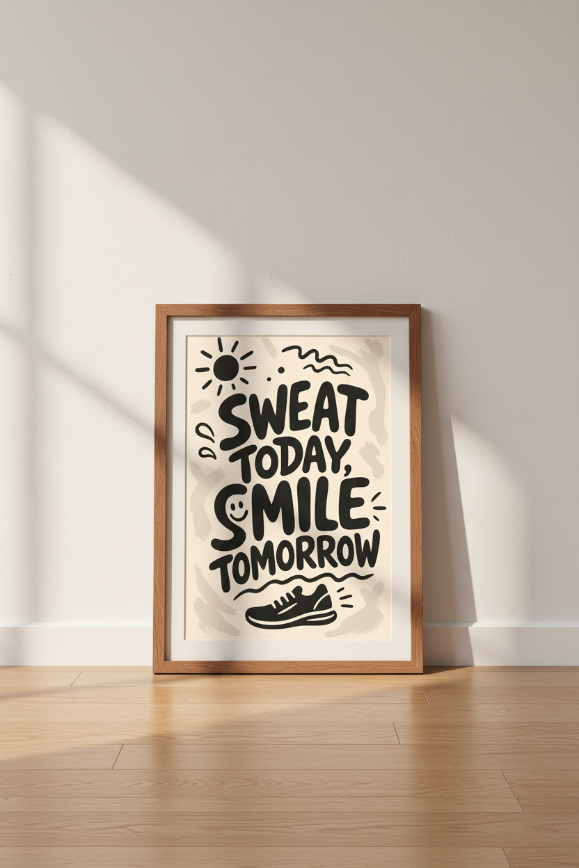 Sweat Today Smile Tomorrow Wall Art Print | Home Gym Decor | Positivity Poster