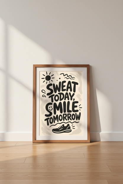 Sweat Today Smile Tomorrow Wall Art Print | Home Gym Decor | Positivity Poster