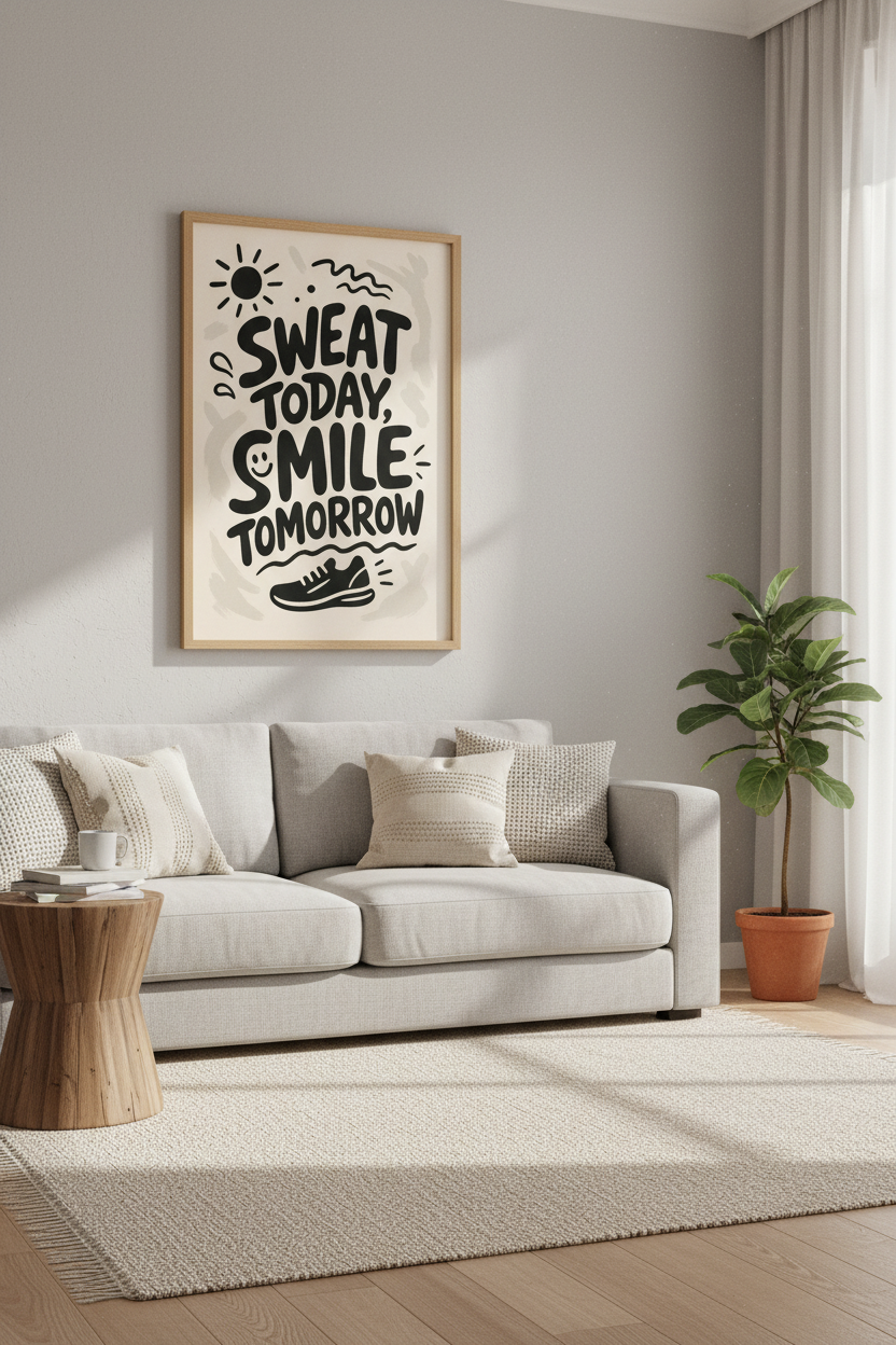 Sweat Today Smile Tomorrow Wall Art Print | Home Gym Decor | Positivity Poster