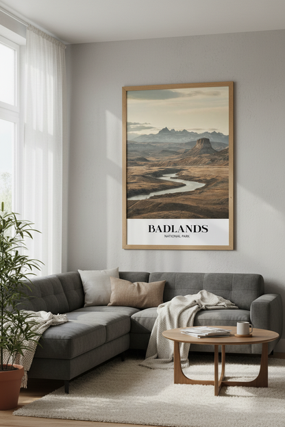 Badlands National Park Wall Art | Earthy Landscape Nature Poster | Modern Boho Decor