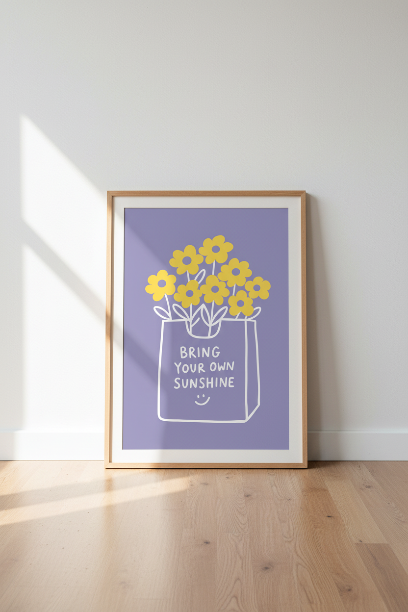 boho wall art print | Purple &amp; Yellow Floral, Living Room Decor