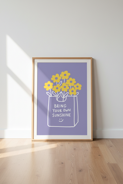 boho wall art print | Purple &amp; Yellow Floral, Living Room Decor