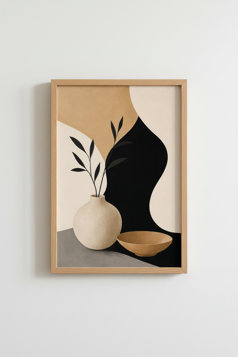 Abstract Japandi Wall Art | Minimalist Earthy Poster, Neutral Botanical Room Decor