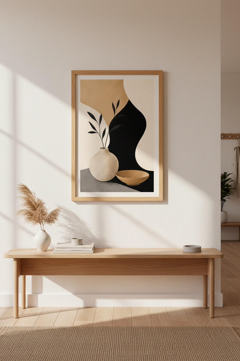 Abstract Japandi Wall Art | Minimalist Earthy Poster, Neutral Botanical Room Decor