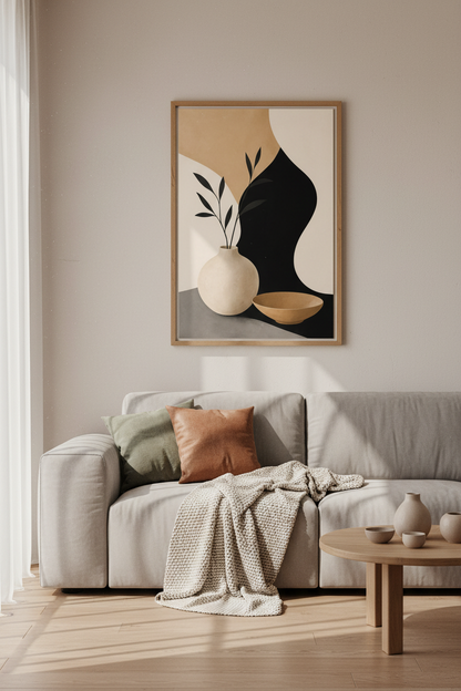 Abstract Japandi Wall Art | Minimalist Earthy Poster, Neutral Botanical Room Decor