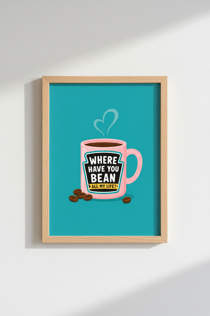 Funny Coffee Wall Art Print | Retro Kitchen Decor | Pink &amp; Teal Coffee Pun Poster