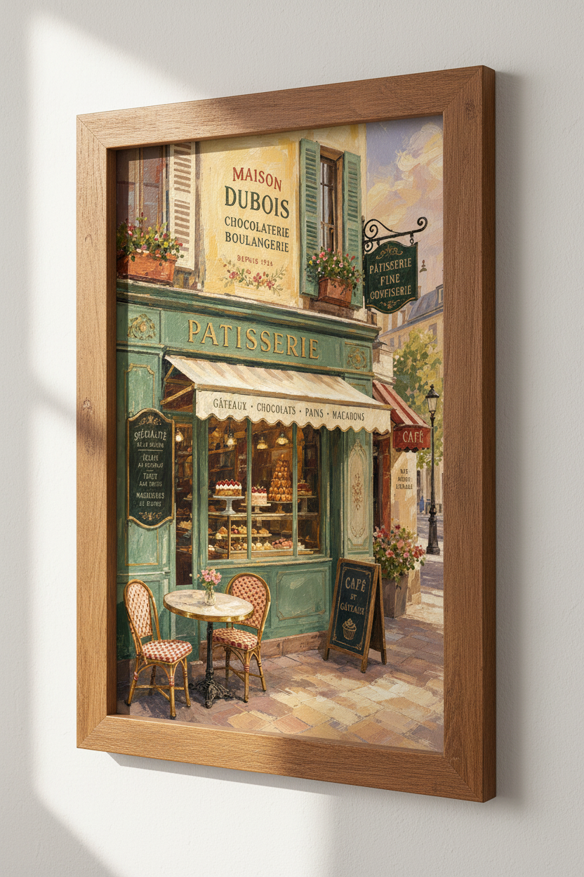 French Patisserie Wall Art | Paris Cafe Oil Painting, Kitchen Decor Poster