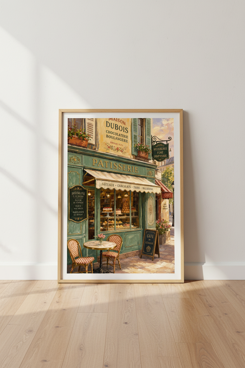 French Patisserie Wall Art | Paris Cafe Oil Painting, Kitchen Decor Poster