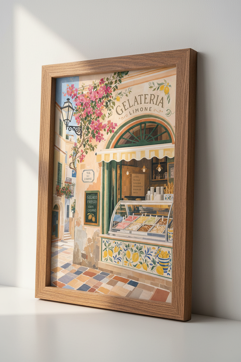 Italian Gelateria Wall Art Print | Amalfi Coast Kitchen Decor | Mediterranean Poster