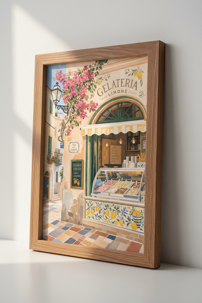 Italian Gelateria Wall Art Print | Amalfi Coast Kitchen Decor | Mediterranean Poster