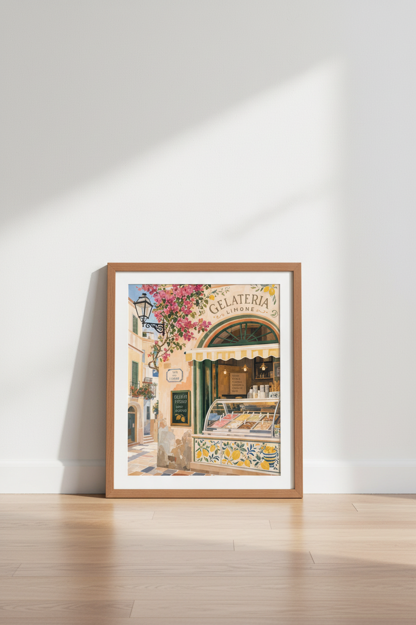 Italian Gelateria Wall Art Print | Amalfi Coast Kitchen Decor | Mediterranean Poster