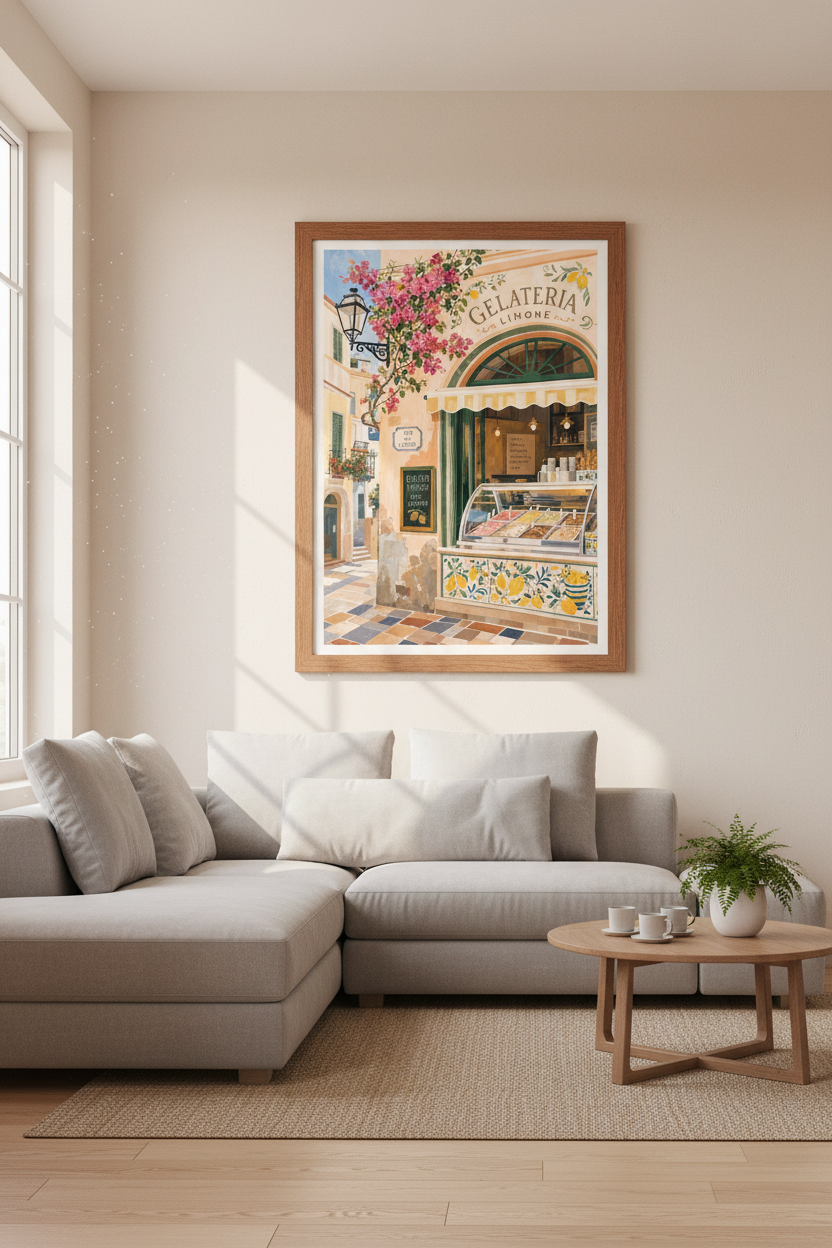 Italian Gelateria Wall Art Print | Amalfi Coast Kitchen Decor | Mediterranean Poster