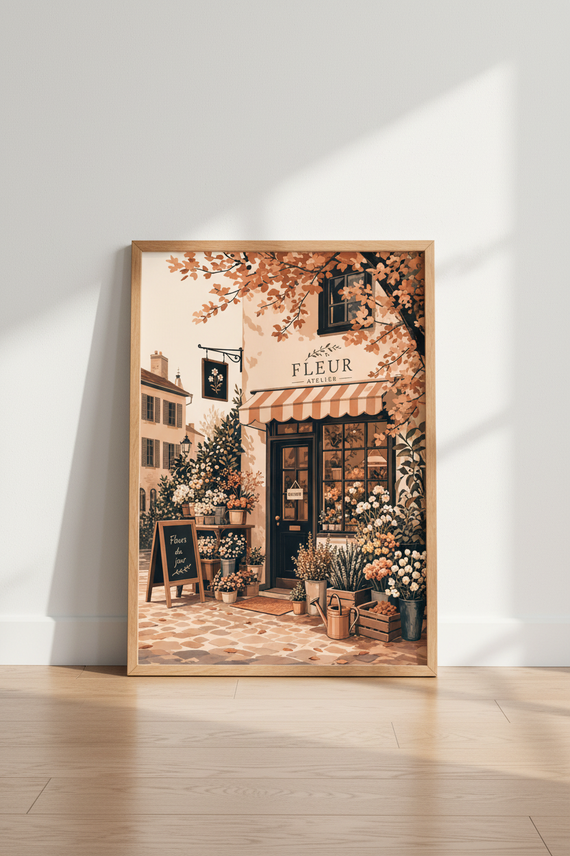 French Flower Shop Wall Art | Parisian Storefront Print | Autumn Botanical Poster