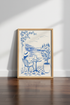Coastal Mediterranean Terrace Wall Art | Blue Line Art Poster, Greek Island Decor