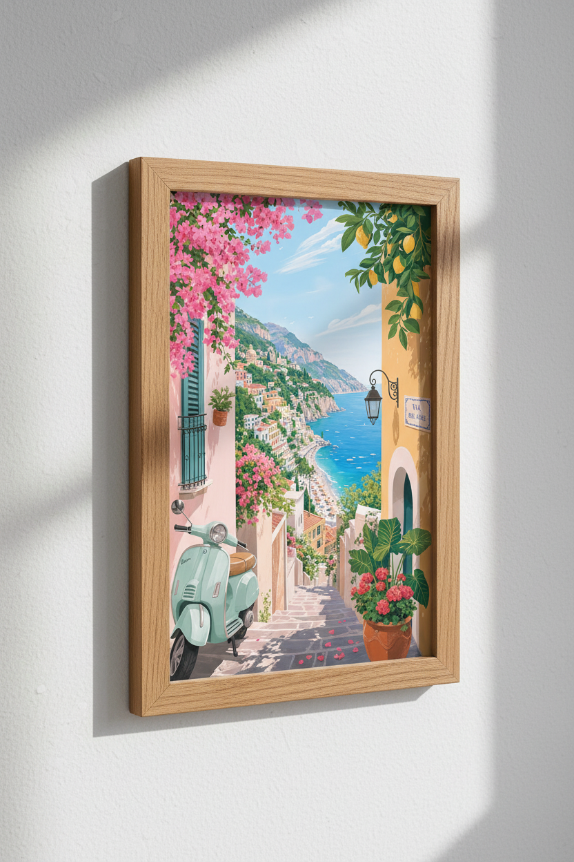 Amalfi Coast Italy Art Print | Mediterranean Coastal Decor | Vintage Travel Poster
