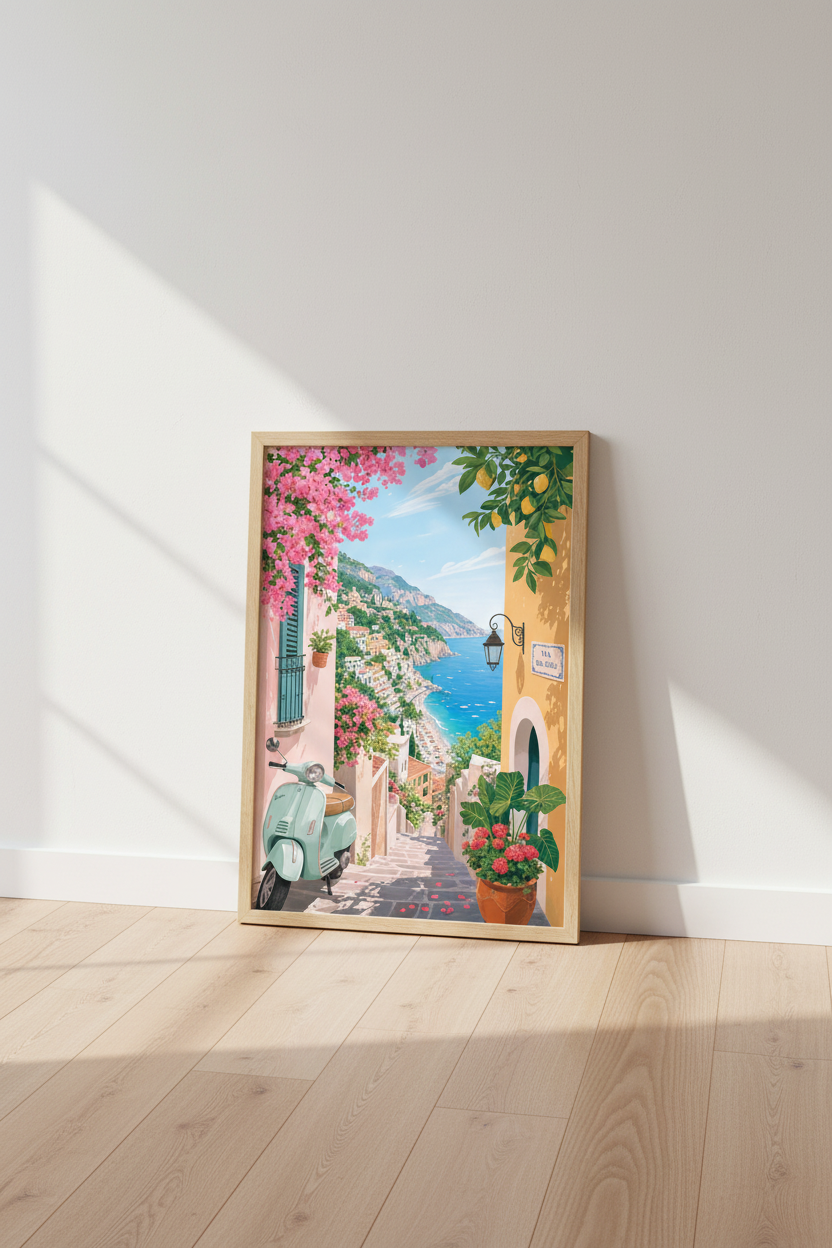 Amalfi Coast Italy Art Print | Mediterranean Coastal Decor | Vintage Travel Poster