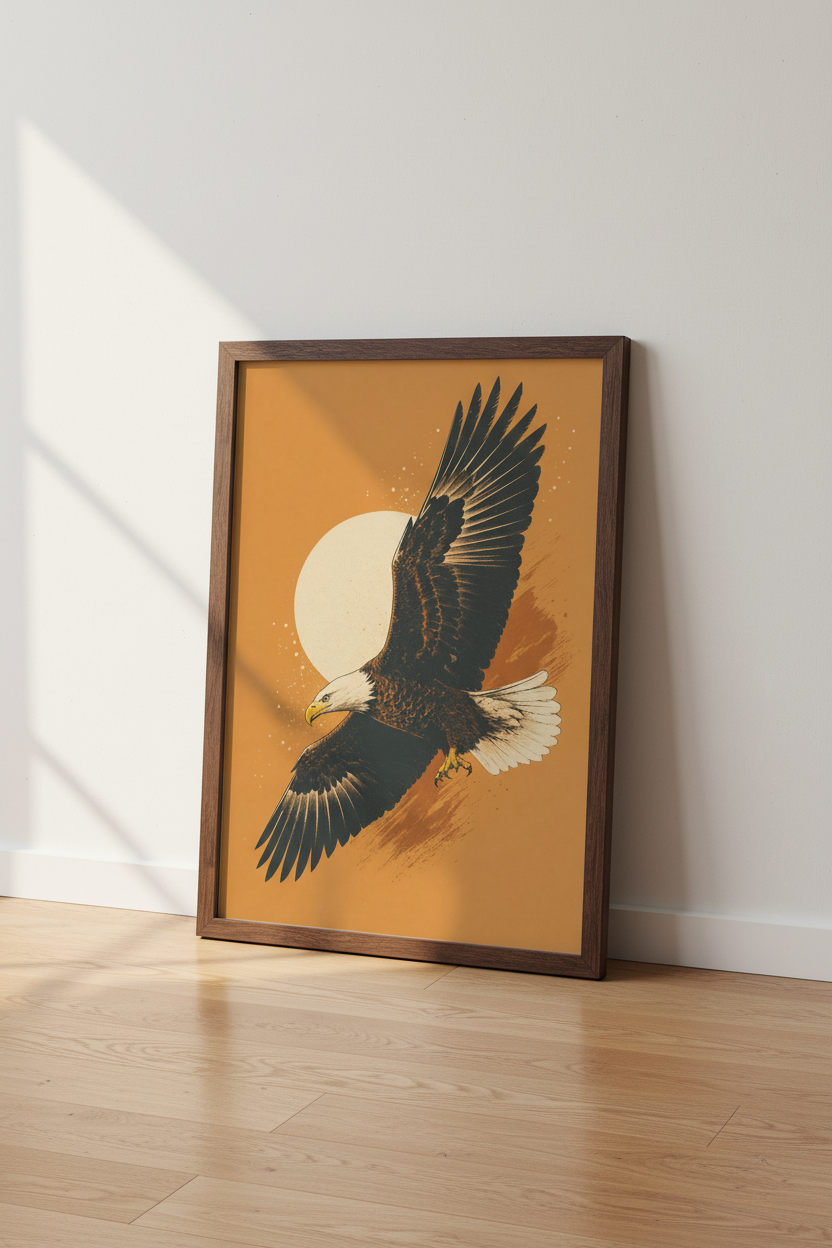 Bald Eagle Vintage Art Print | Amber Modern Wildlife Poster | Office &amp; Cabin Decor